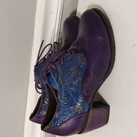 Gracosy Purple/Blue Leather Oxfords with heel Sz 37 - Picture 4 of 16
